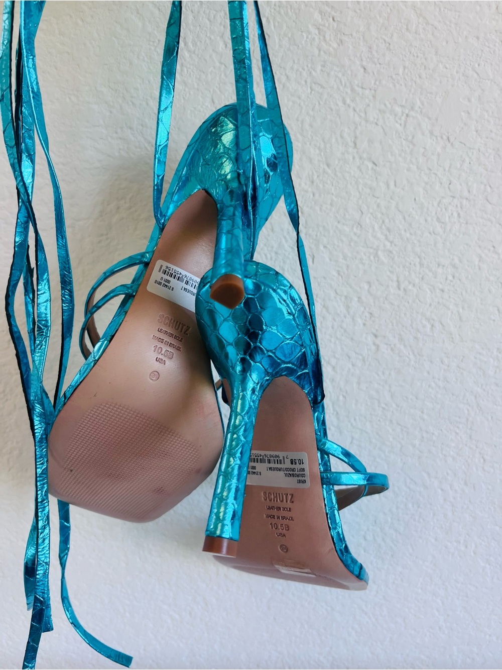 Schutz Metallic Turquoise Strappy Ankle-Tie High Heel Sandal NWT - Picture 4 of 9